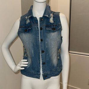 Studded distressed denim vest